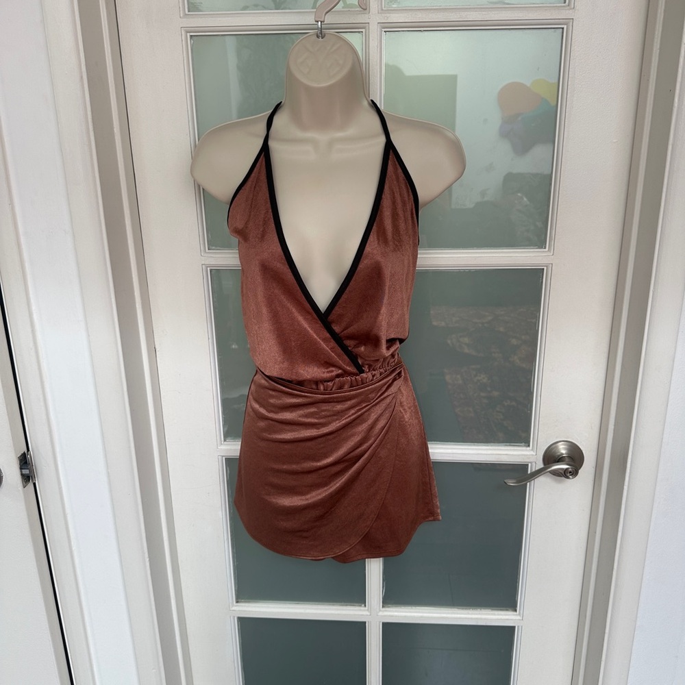 Chic Brown Halter Wrap Dress